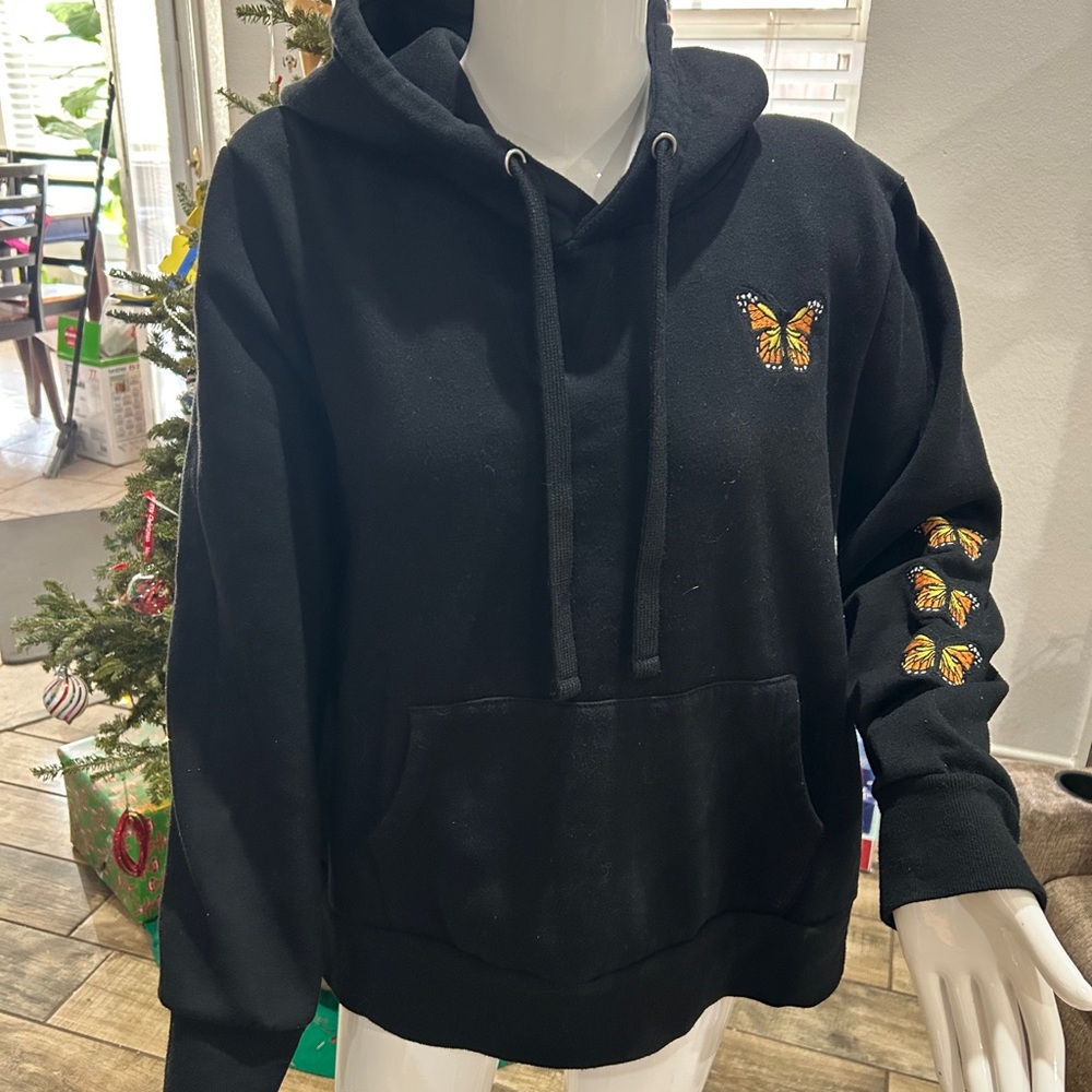 Black Butterfly Embroidered Hoodie